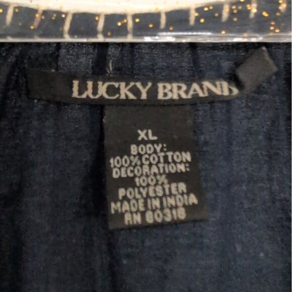 Lucky Brand Embroidered Shirt Womens Size XL Blue Boho Tassels Lightweight - Picture 3 of 7